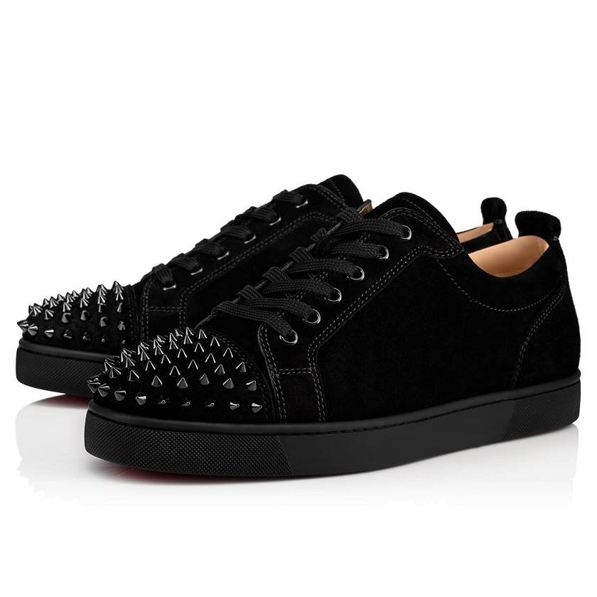 Men's Christian Louboutin Louis Junior Spikes Veau Velours Low Top Sneakers - Black [0562-149]